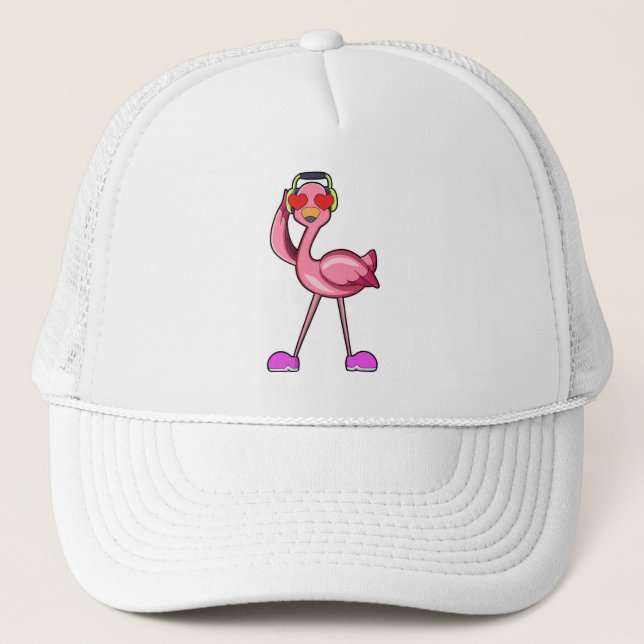 Flamingo som pensionär med Walking stick och Hat Keps (Framsida)