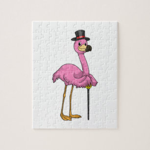 Flamingo som pensionär med Walking stick Pussel