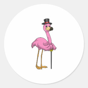 Flamingo som pensionär med Walking stick Runt Klistermärke