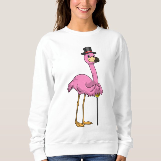 Flamingo som pensionär med Walking stick T Shirt (Framsida)