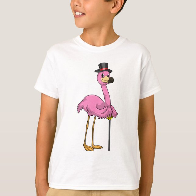 Flamingo som pensionär med Walking stick T Shirt (Framsida)