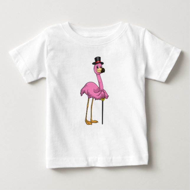 Flamingo som pensionär med Walking stick T Shirt (Framsida)