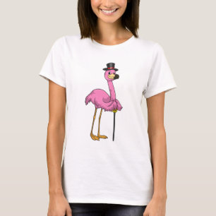 Flamingo som pensionär med Walking stick T Shirt