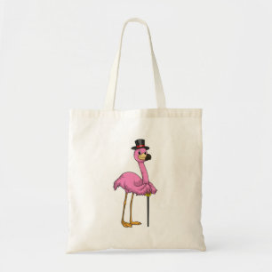 Flamingo som pensionär med Walking stick Tygkasse