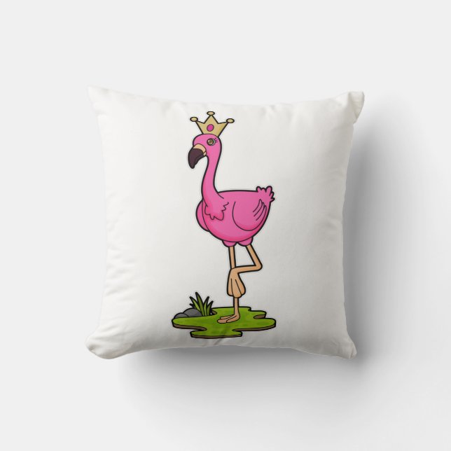Flamingo som Princess med Krona Kudde (Framsida)