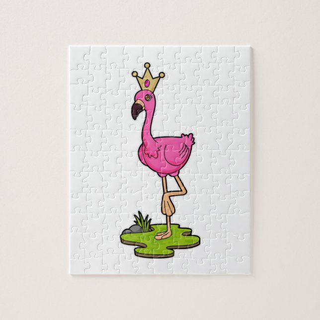 Flamingo som Princess med Krona Pussel (Vertikal)