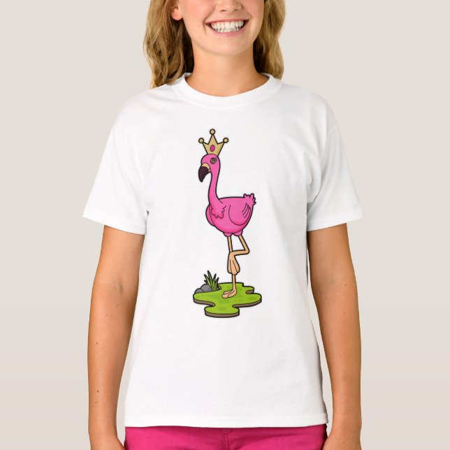 Flamingo som Princess med Krona T Shirt (Framsida)