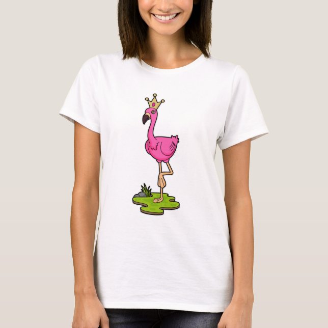 Flamingo som Princess med Krona T Shirt (Framsida)