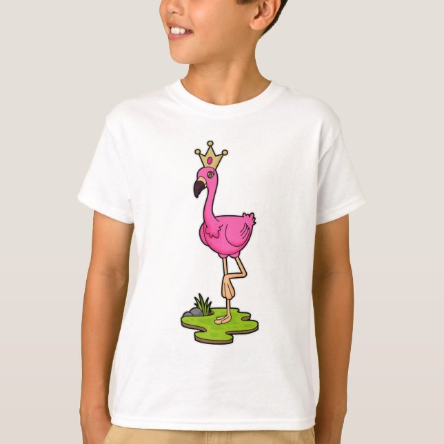 Flamingo som Princess med Krona T Shirt (Framsida)