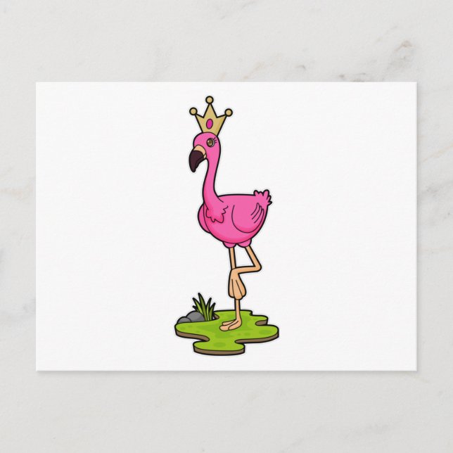 Flamingo som Princess med Krona Vykort (Framsida)