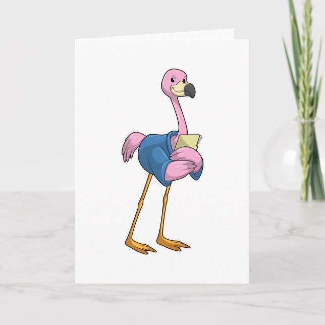 Flamingo som sekreterare med anteckningsblock kort (Framsida)