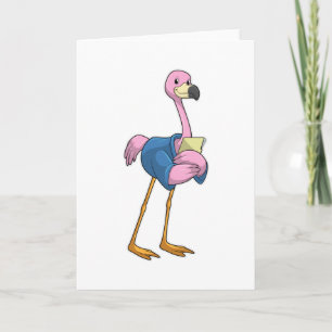 Flamingo som sekreterare med anteckningsblock kort