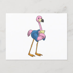 Flamingo som sekreterare med anteckningsblock vykort