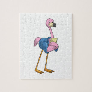 Flamingo som sekreterare vid Anteckningsblocket Pussel
