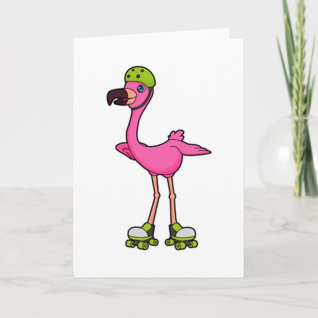 Flamingo som skateboardåkare med rullskridskor & h kort (Framsida)