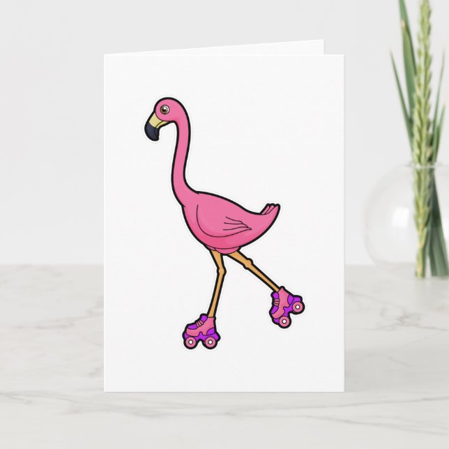 Flamingo som skateboardåkare med rullskridskor kort (Framsida)
