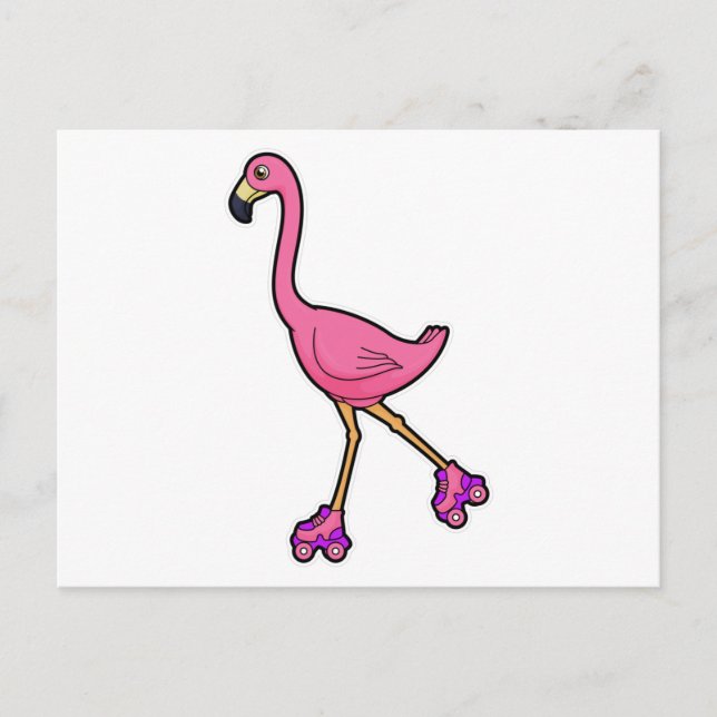 Flamingo som skateboardåkare med rullskridskor vykort (Framsida)