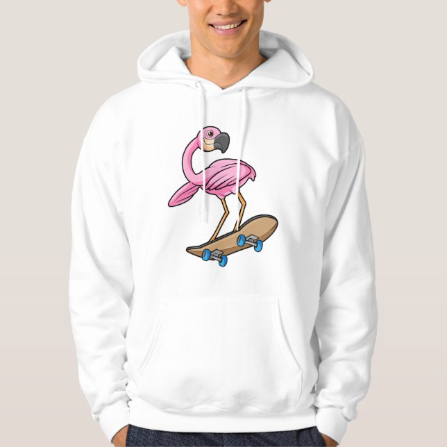 Flamingo som skateboardåkare med skateboard hoodie (Framsida)
