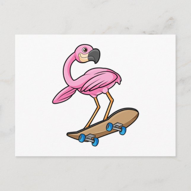 Flamingo som skateboardåkare med skateboard vykort (Framsida)
