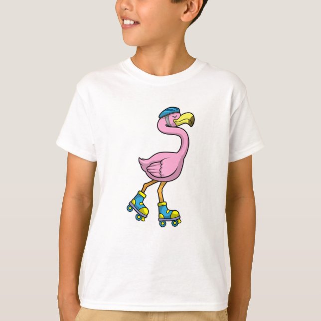 Flamingo som Skater med infogade skal och hjälmet T Shirt (Framsida)