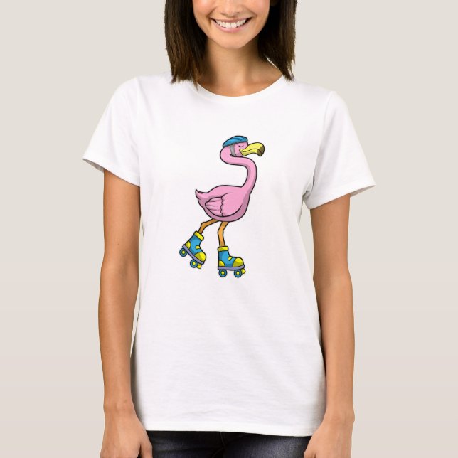 Flamingo som Skater med infogade skal och hjälmet T Shirt (Framsida)