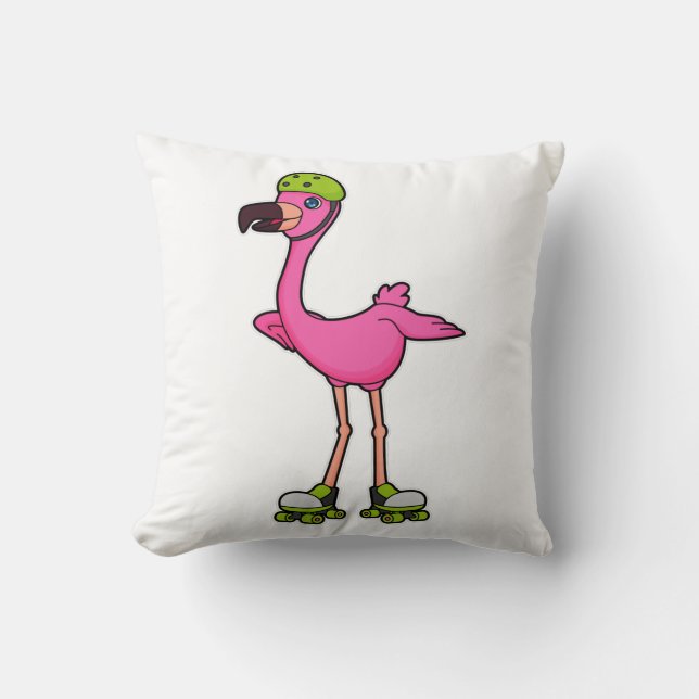 Flamingo som Skater med rullskridskor & hjälm Kudde (Framsida)