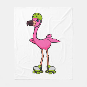 Flamingo som Skater med rullskridskor och hjälmet Fleecefilt
