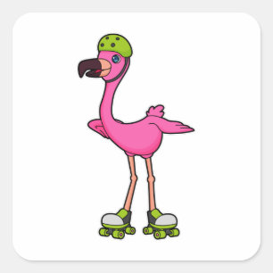 Flamingo som Skater med rullskridskor och hjälmet Fyrkantigt Klistermärke