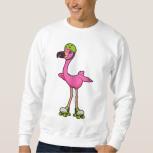 Flamingo som Skater med rullskridskor och hjälmet Lång Ärmad Tröja