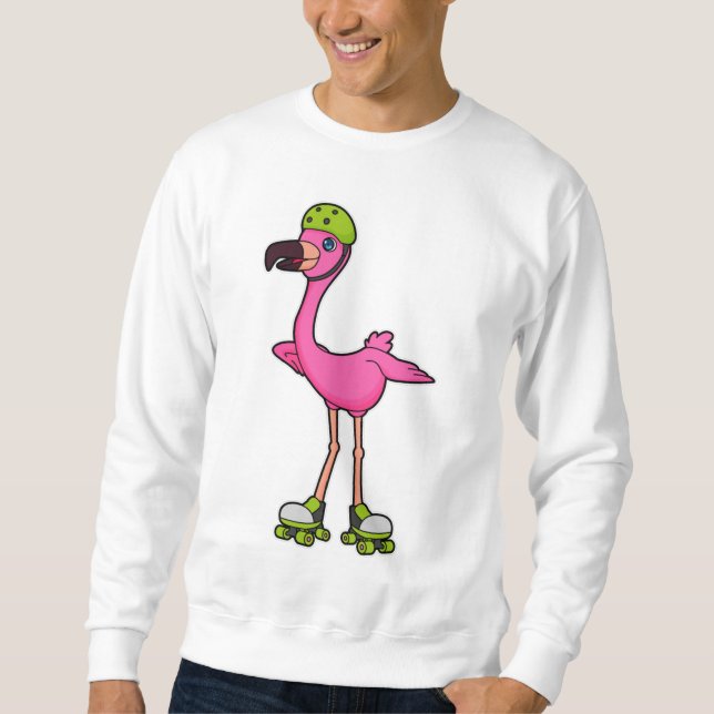 Flamingo som Skater med rullskridskor och hjälmet Lång Ärmad Tröja (Framsida)