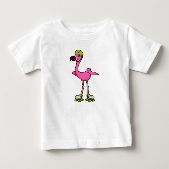 Flamingo som Skater med rullskridskor och hjälmet T Shirt (Framsida)