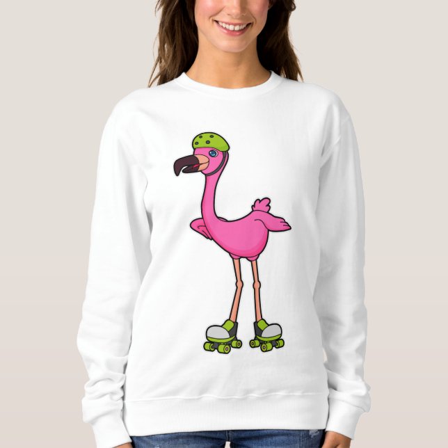 Flamingo som Skater med rullskridskor och hjälmet T Shirt (Framsida)