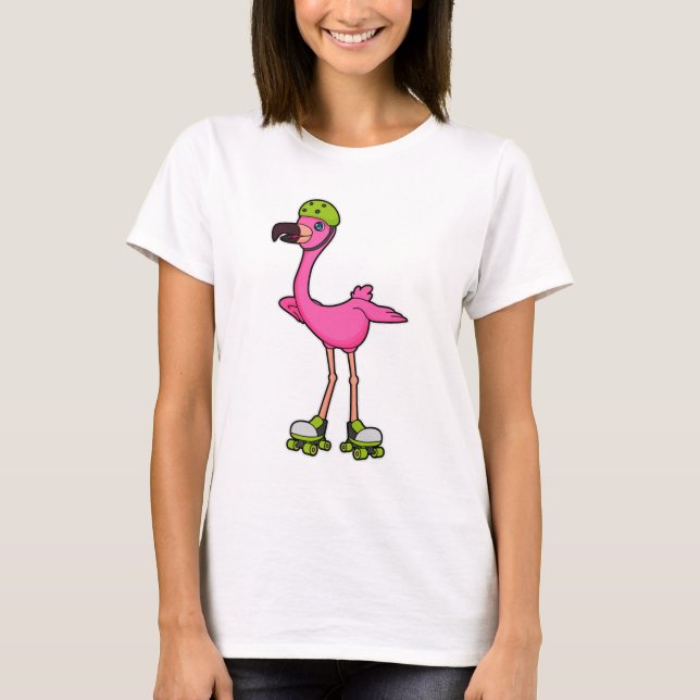 Flamingo som Skater med rullskridskor och hjälmet T Shirt (Framsida)