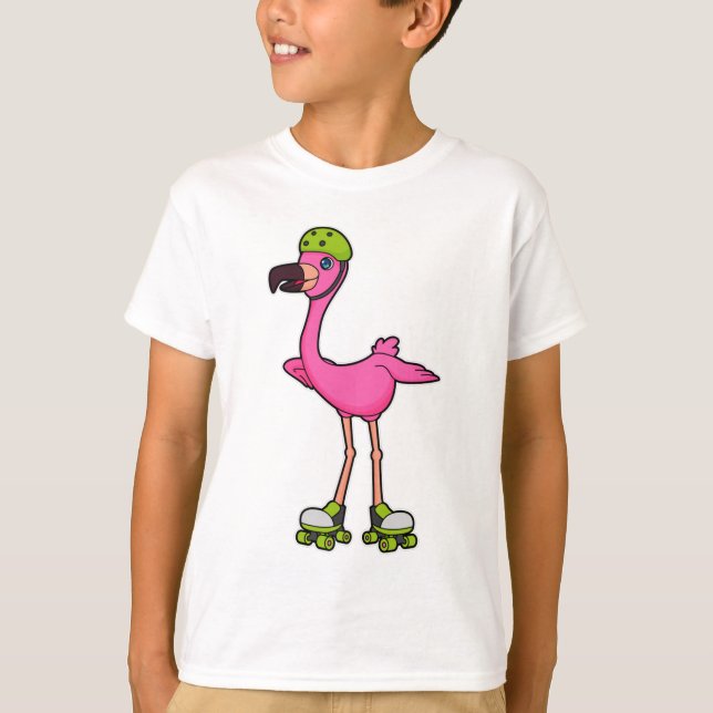 Flamingo som Skater med rullskridskor och hjälmet T Shirt (Framsida)