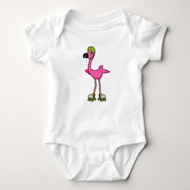 Flamingo som Skater med rullskridskor och hjälmet T Shirt (Framsida)