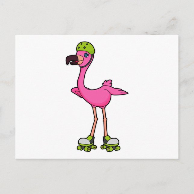 Flamingo som Skater med rullskridskor och hjälmet Vykort (Framsida)