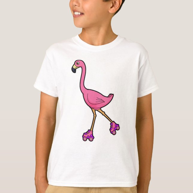 Flamingo som Skater med rullskridskor T Shirt (Framsida)