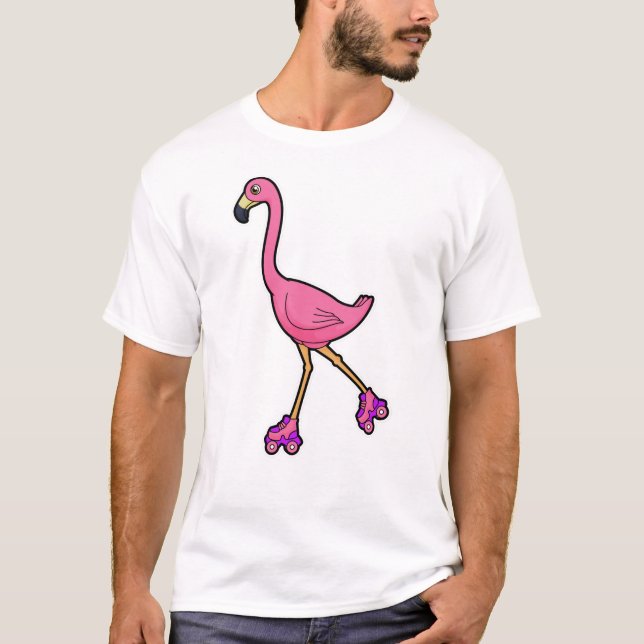 Flamingo som Skater med rullskridskor T Shirt (Framsida)