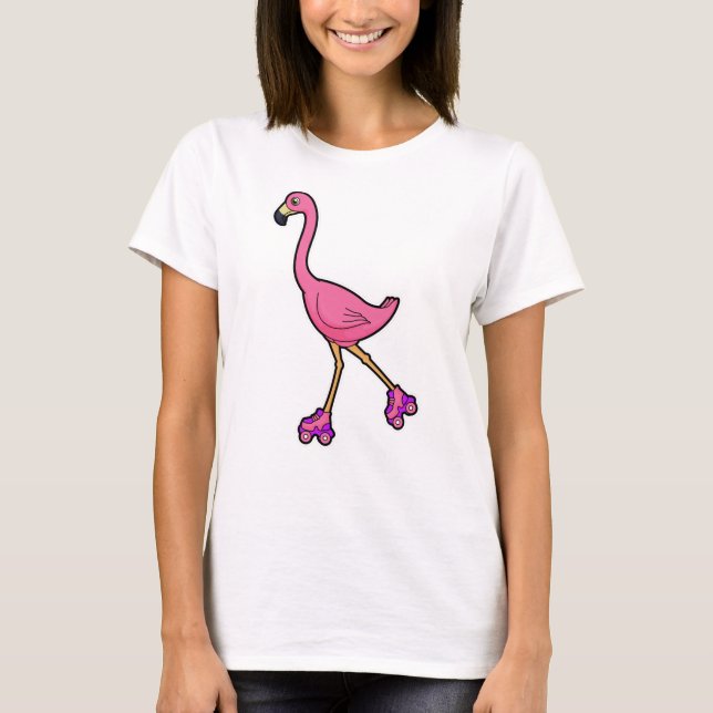Flamingo som Skater med rullskridskor T Shirt (Framsida)