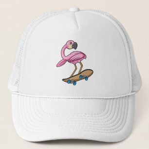Flamingo som Skater med Skateboard Keps