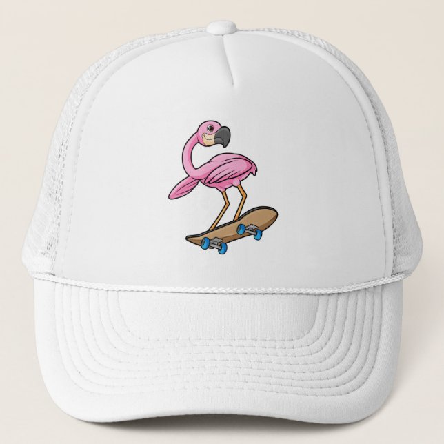 Flamingo som Skater med Skateboard Keps (Framsida)