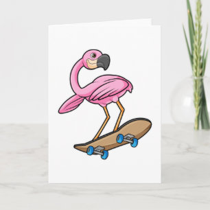 Flamingo som Skater med Skateboard Kort