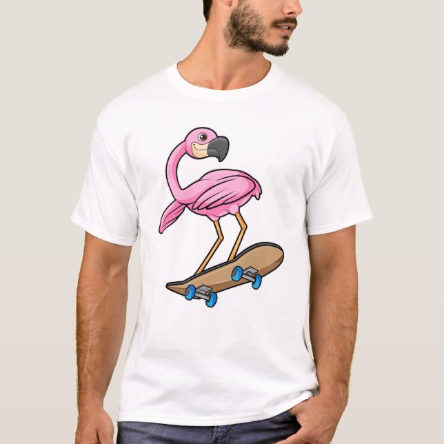 Flamingo som Skater med Skateboard T Shirt (Framsida)