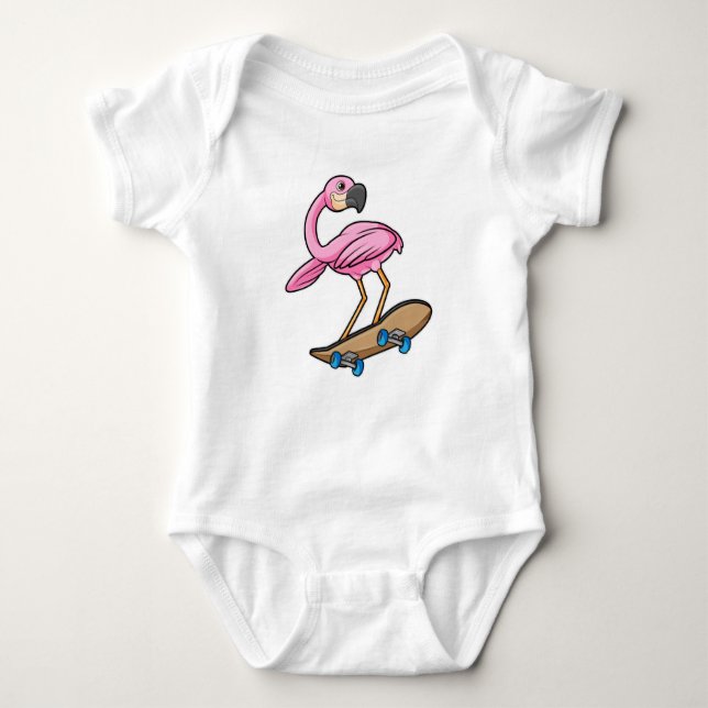 Flamingo som Skater med Skateboard T Shirt (Framsida)