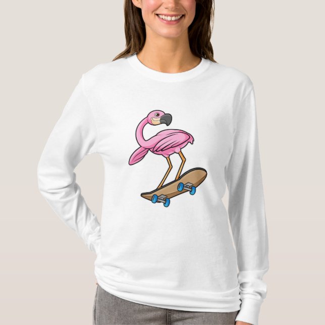 Flamingo som Skater med Skateboard T Shirt (Framsida)