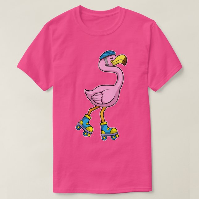 Flamingo som Skater med Skates Helmet T Shirt (Design framsida)