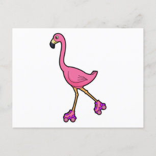 Flamingo som Skridskoåkare med Rullskridskor Vykort