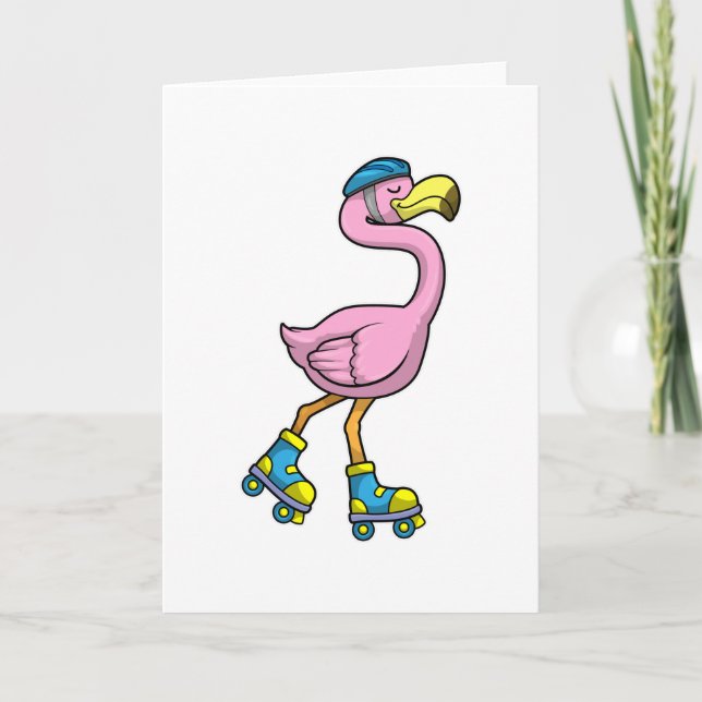 Flamingo som Skridskoåkare med Skridskor & Hjälm Kort (Framsida)