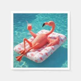 Flamingo som slappnar av på en poolmadrass pappersservett