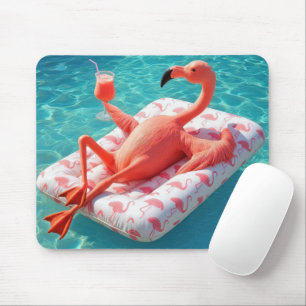 Flamingo som slappnar av på en poolmadress musmatta
